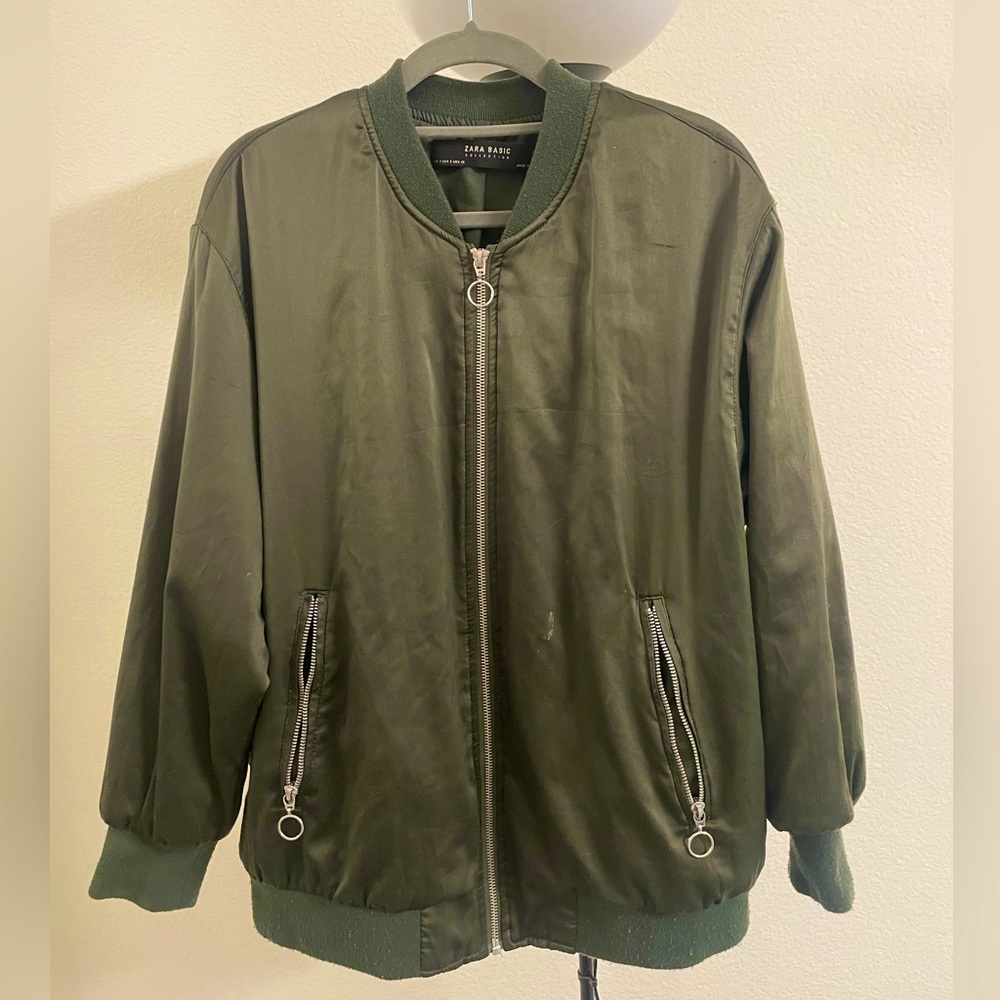 Zara Basic Bomber Jacket Color: Green/ Khaki